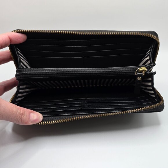 Kate Spade New York Black Pebbled Leather Large Continental Zip Around Wallet - Picture 4 of 7